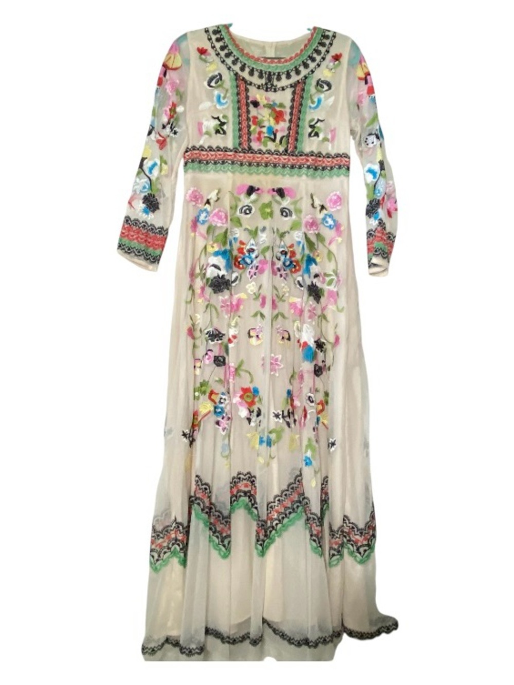Ivory Maxi Dress Embroidered Multicolor Floral Style Valentino Frida Kahlo